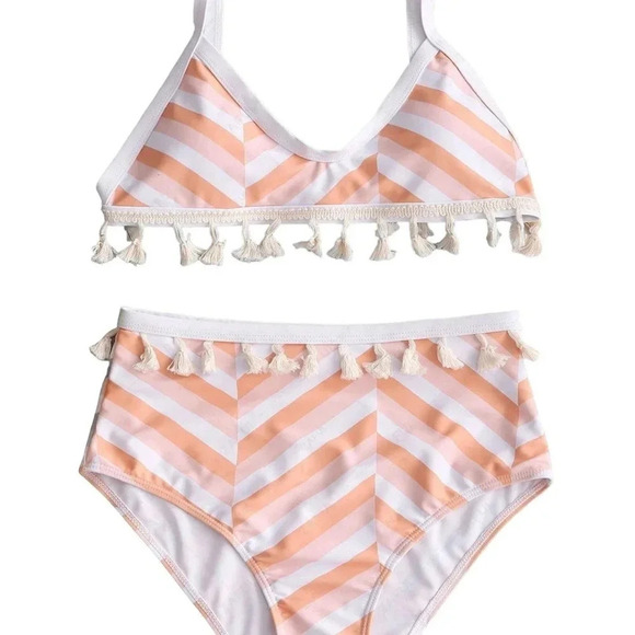 Zigzag Tassel High Waisted Multi Color mix Bikini Set Women Size M - Picture 1 of 7